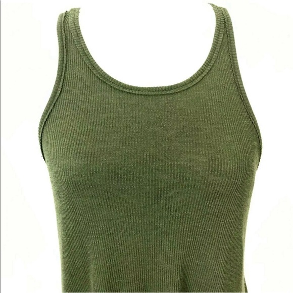 🔴Free People Green Ribbed Tank Top Racer Back S - Picture 2 of 7